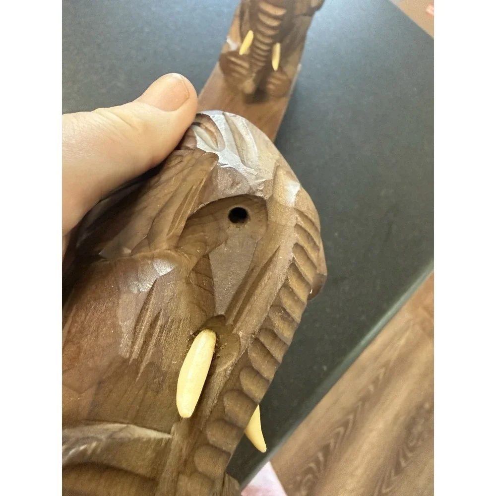 Vintage Hand-Carved Solid Wood Elephant Bookends (Pair)